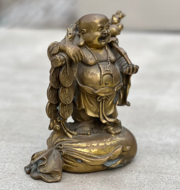 Laughing Buddha Brass Old Statue for Good Luck And Happiness, Laughing Buddha Figurines