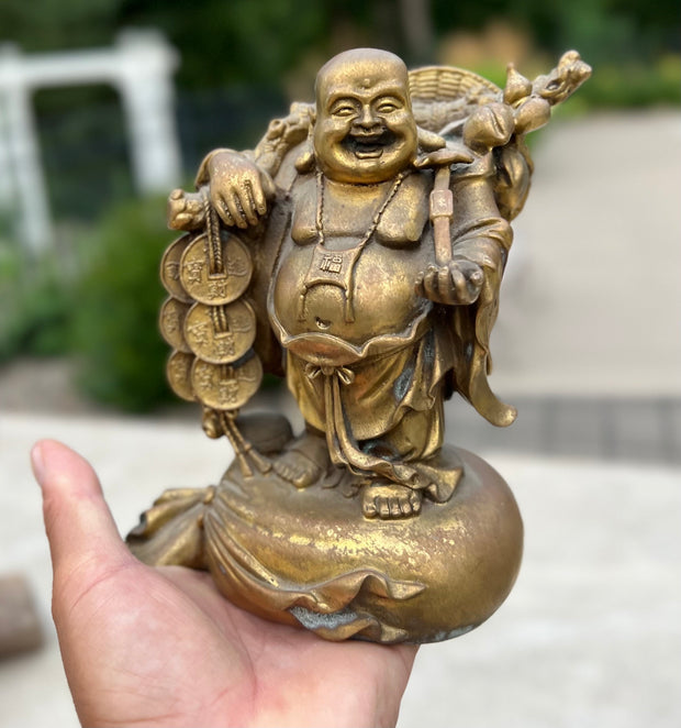 Laughing Buddha Brass Old Statue for Good Luck And Happiness, Laughing Buddha Figurines