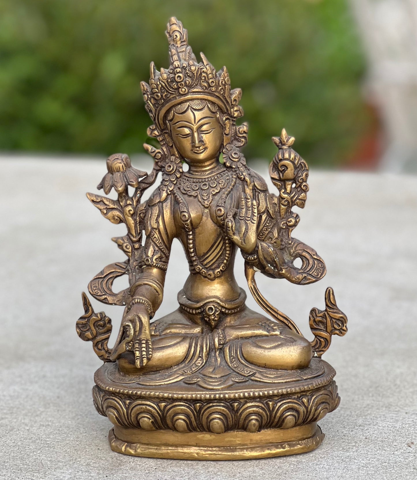 White Tara Female Buddha Statue Solid Brass for Home Altar Shrine Meditation Room 8.5 Inches Tall