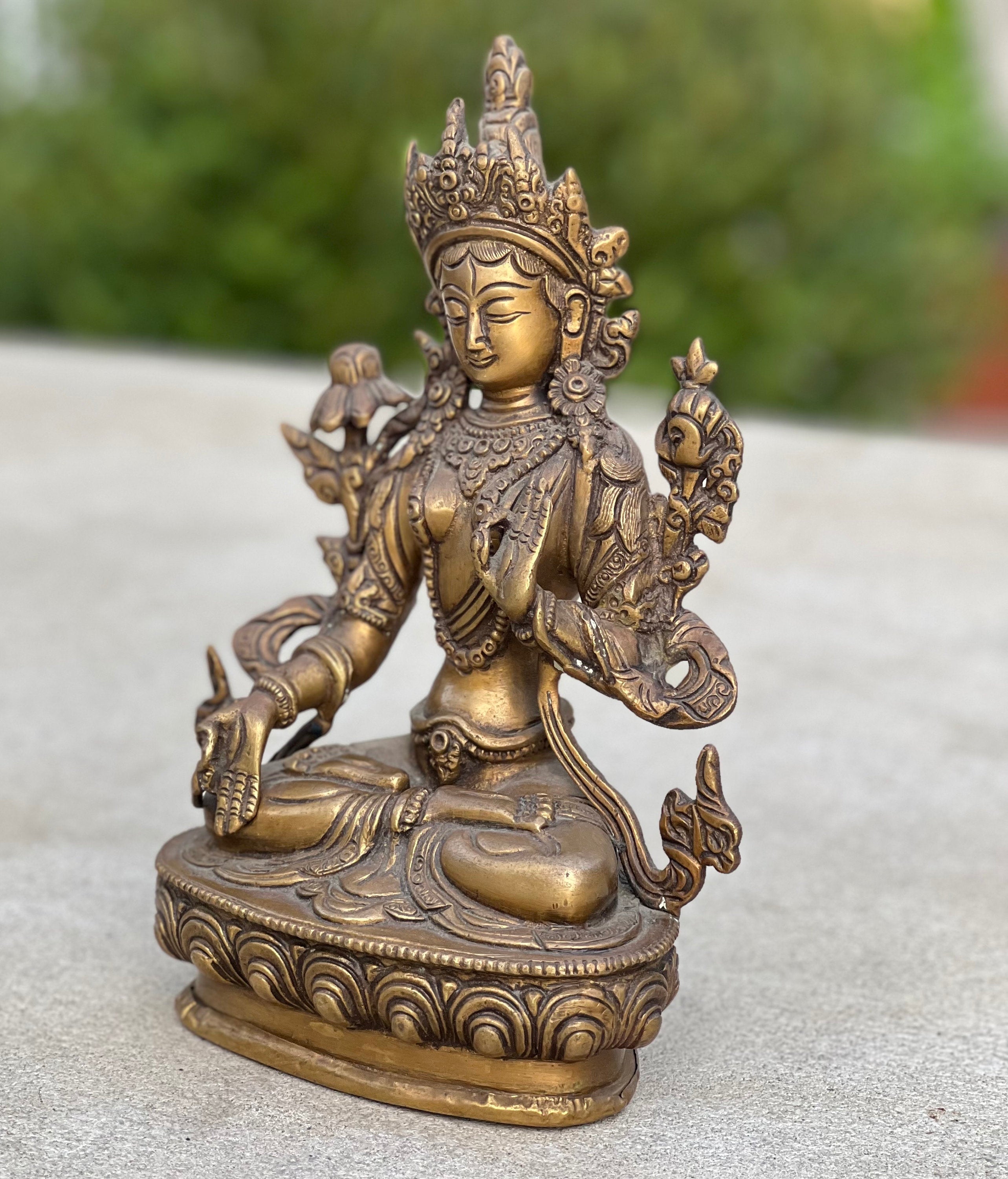 White Tara Female Buddha Statue Solid Brass for Home Altar Shrine Meditation Room 8.5 Inches Tall