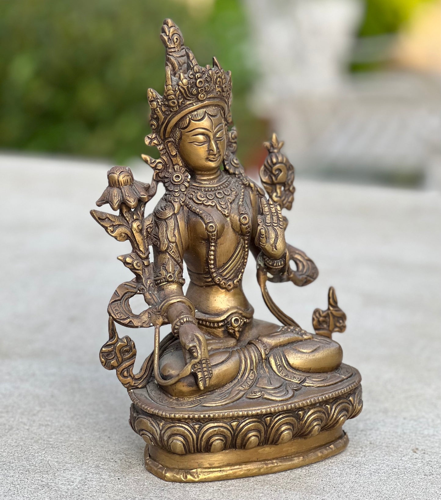 White Tara Female Buddha Statue Solid Brass for Home Altar Shrine Meditation Room 8.5 Inches Tall