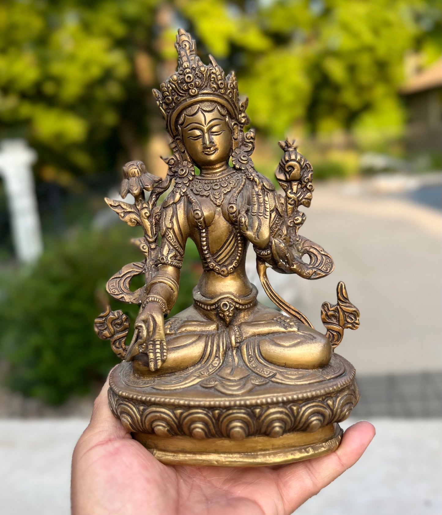 White Tara Female Buddha Statue Solid Brass for Home Altar Shrine Meditation Room 8.5 Inches Tall
