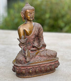 Meditation Medicine Buddha Statue Solid Brass Antique Finish for Home Altar Shrine Meditation Room 8.75 Inches Tall