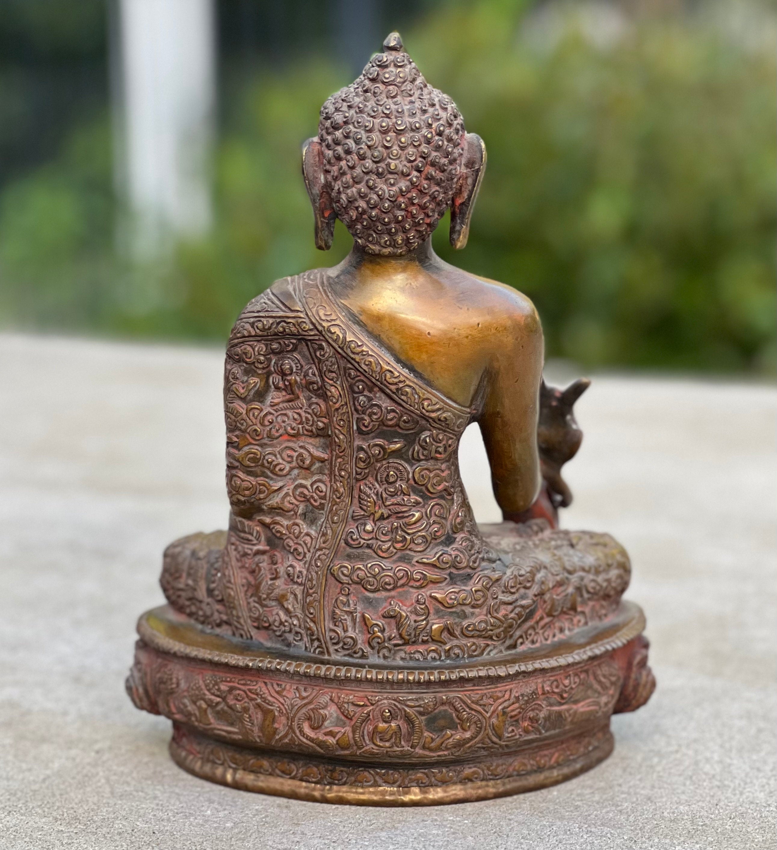 Meditation Medicine Buddha Statue Solid Brass Antique Finish for Home Altar Shrine Meditation Room 8.75 Inches Tall