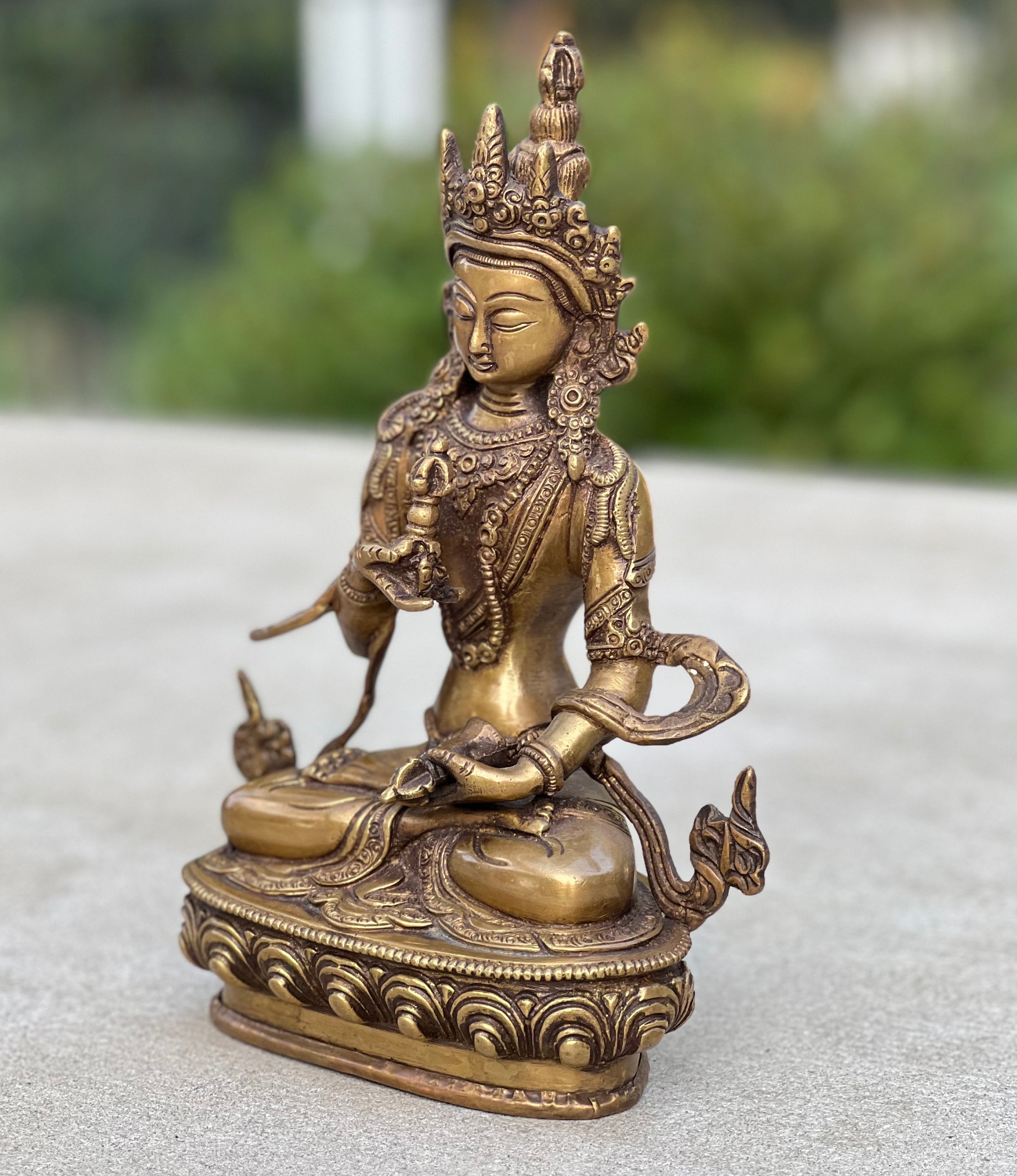 Vajrasattva Dorji Sempa Statue Solid Brass for Home Altar Shrine Meditation Room 8.5 Inches Tall - DharmaObjects