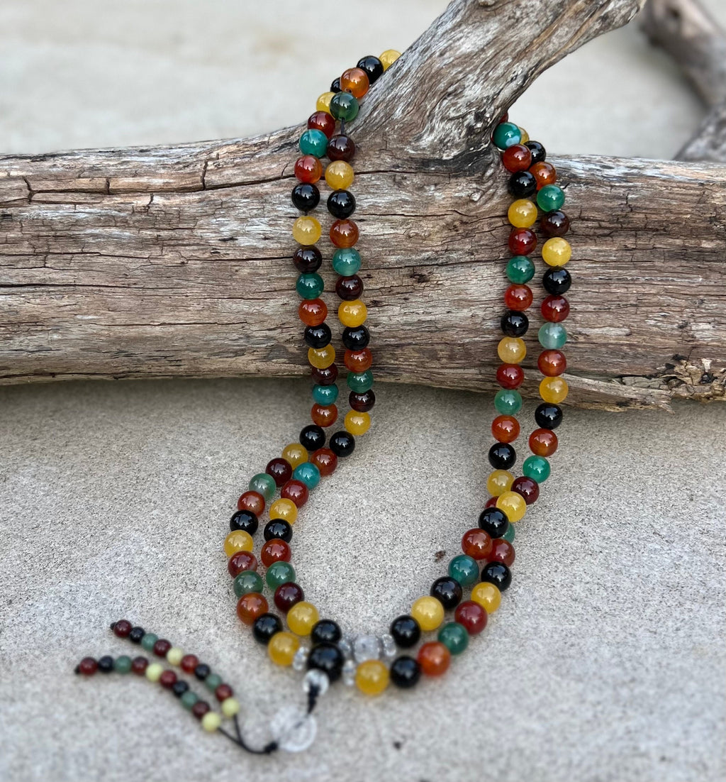 Tibetan Multi Stones 108 Beads Chakra Mala Meditation Yoga With Guru Bead - DharmaObjects