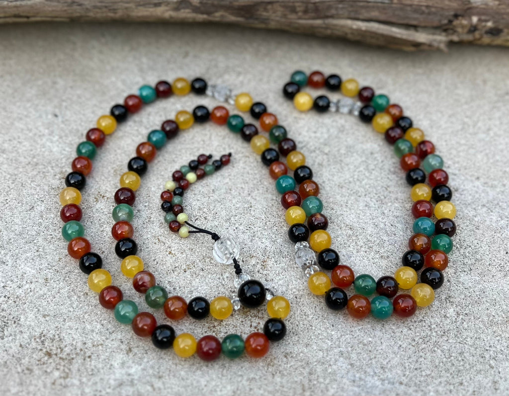 Tibetan Multi Stones 108 Beads Chakra Mala Meditation Yoga With Guru Bead - DharmaObjects