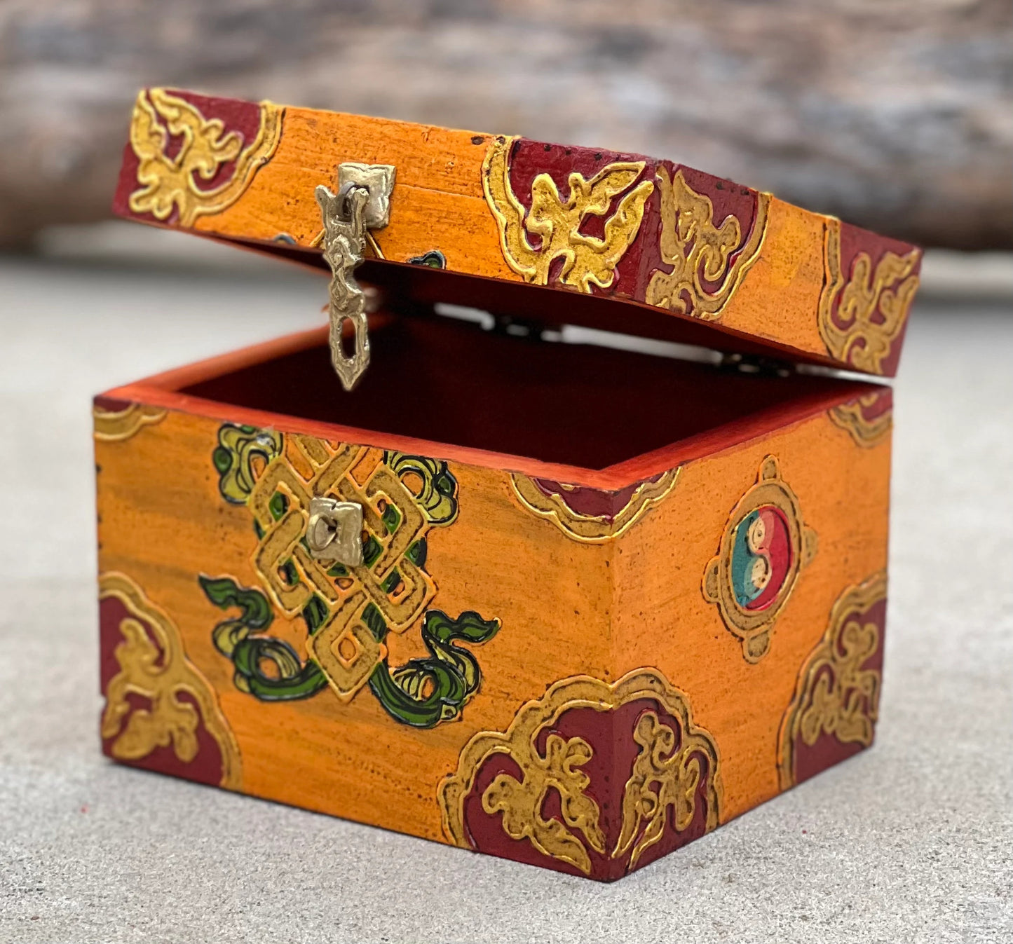 Hand Carved Painted Wooden Box Nepal Keepsake Jewelry Watch Treasures