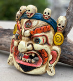 Hand Carved Tibetan Buddhist Mahakala Wooden Mask Wall Decor Hanging White