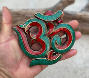 Handcrafted Om Symbol For Home Wall Mounted Art Decor Inlaid Stones Hindu Buddhist Altar Decor, Meditation Space