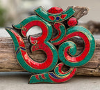 Handcrafted Om Symbol For Home Wall Mounted Art Decor Inlaid Stones Hindu Buddhist Altar Decor, Meditation Space
