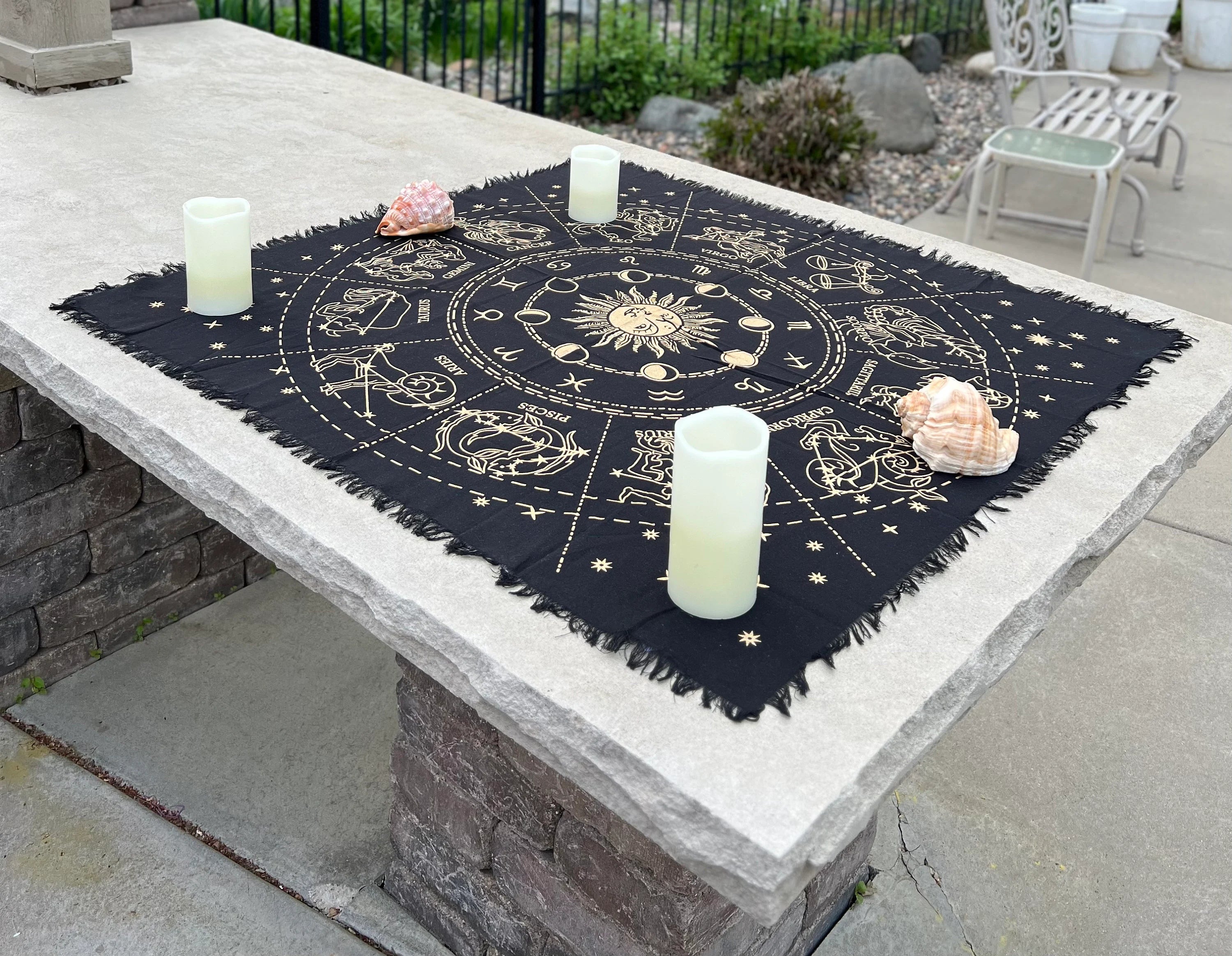 Zodiac Astrology Sun Moon Altar Cloth Tarot Witchcraft Table Cloth Cover Gold - DharmaObjects