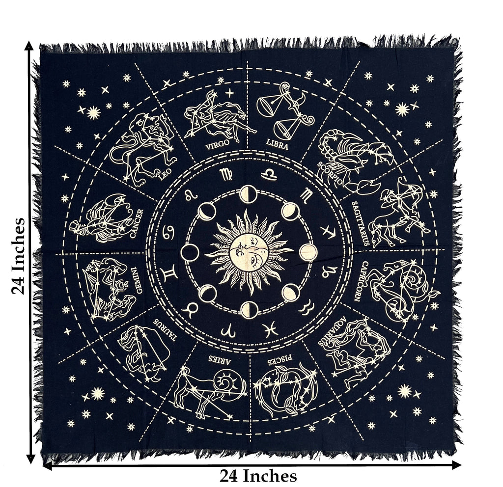 Zodiac Astrology Sun Moon Altar Cloth Tarot Witchcraft Table Cloth Cover Gold - DharmaObjects