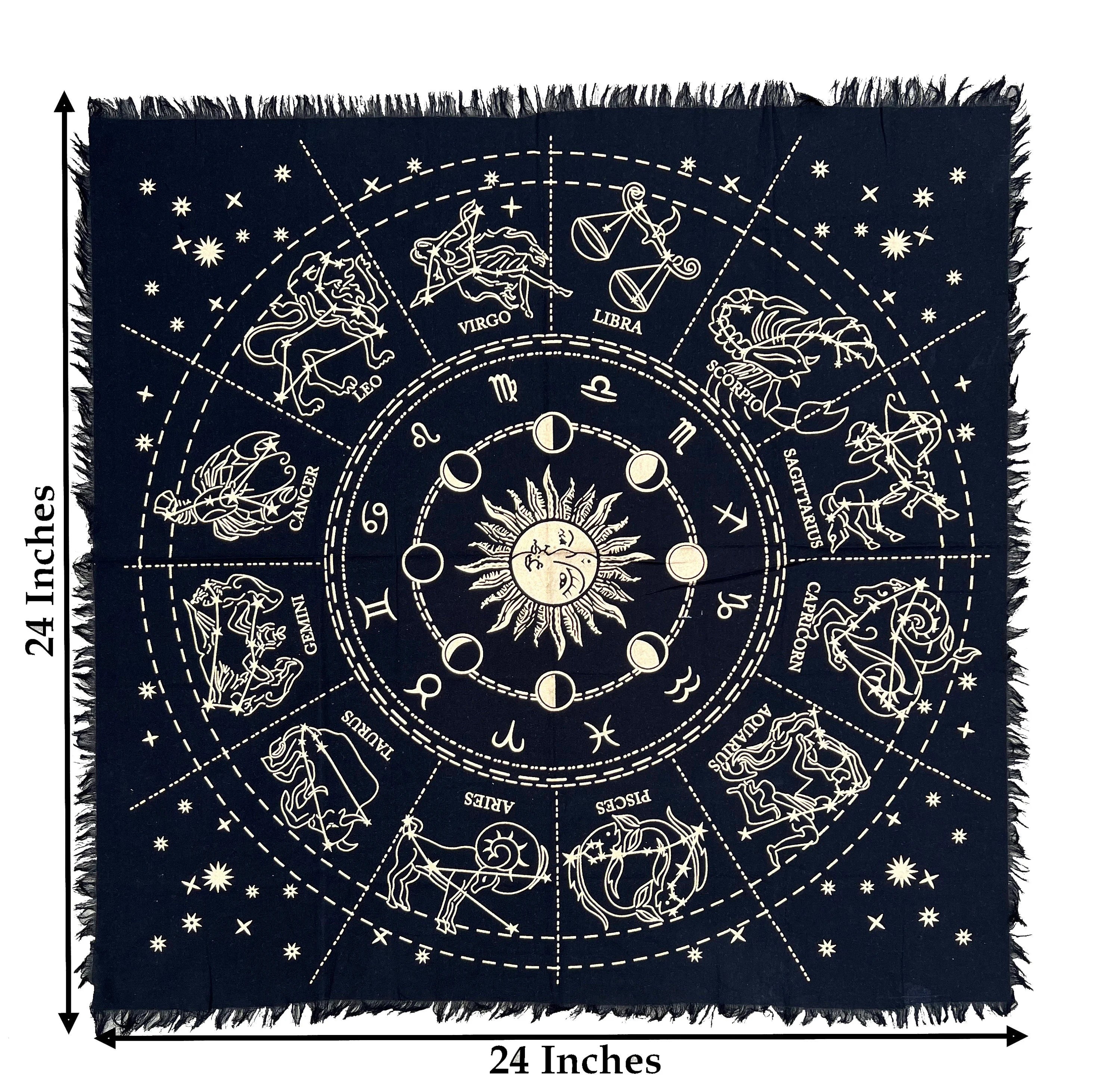 Zodiac Astrology Sun Moon Altar Cloth Tarot Witchcraft Table Cloth Cover Gold - DharmaObjects