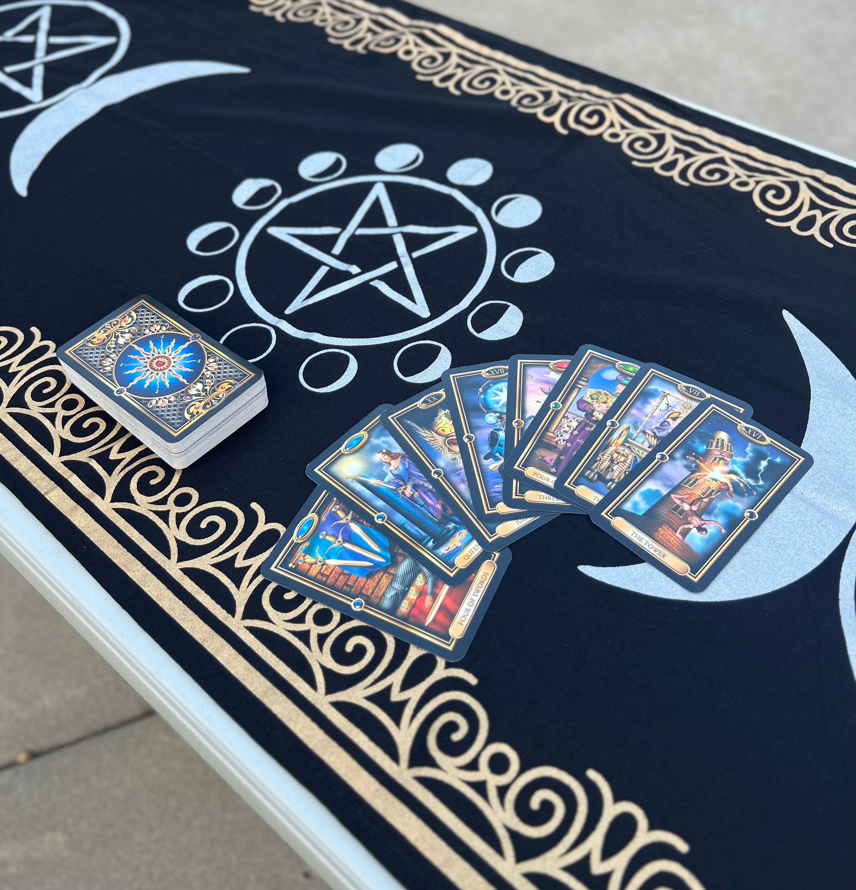 Triple Moon Long Altar Cloth Tarot Witchcraft Table Cloth Cover Wall Decor Wall Art 72 X 23 Inches - DharmaObjects