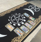 Triple Moon Long Altar Cloth Tarot Witchcraft Table Cloth Cover Wall Decor Wall Art 72 X 23 Inches - DharmaObjects