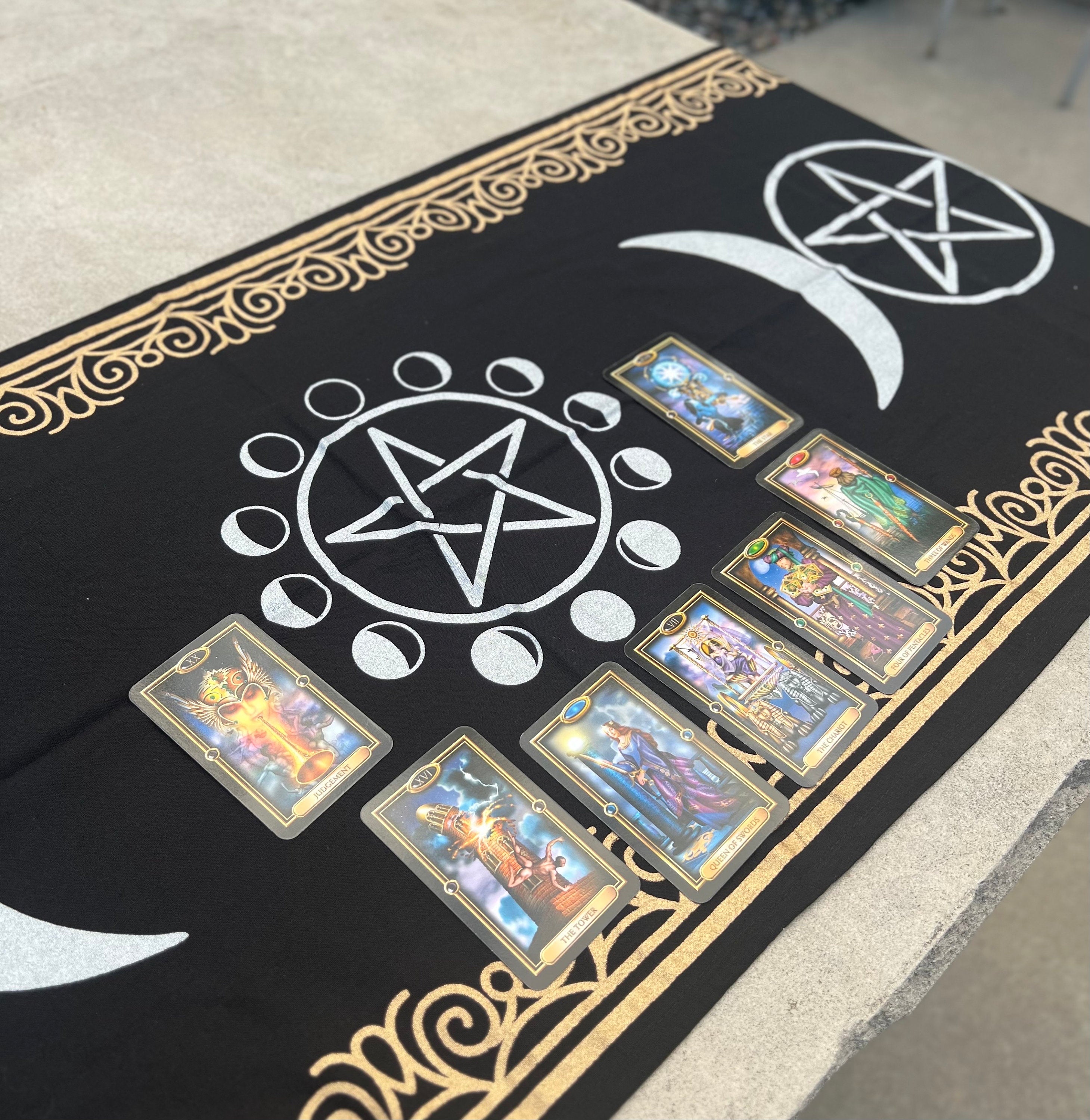 Triple Moon Long Altar Cloth Tarot Witchcraft Table Cloth Cover Wall Decor Wall Art 72 X 23 Inches - DharmaObjects