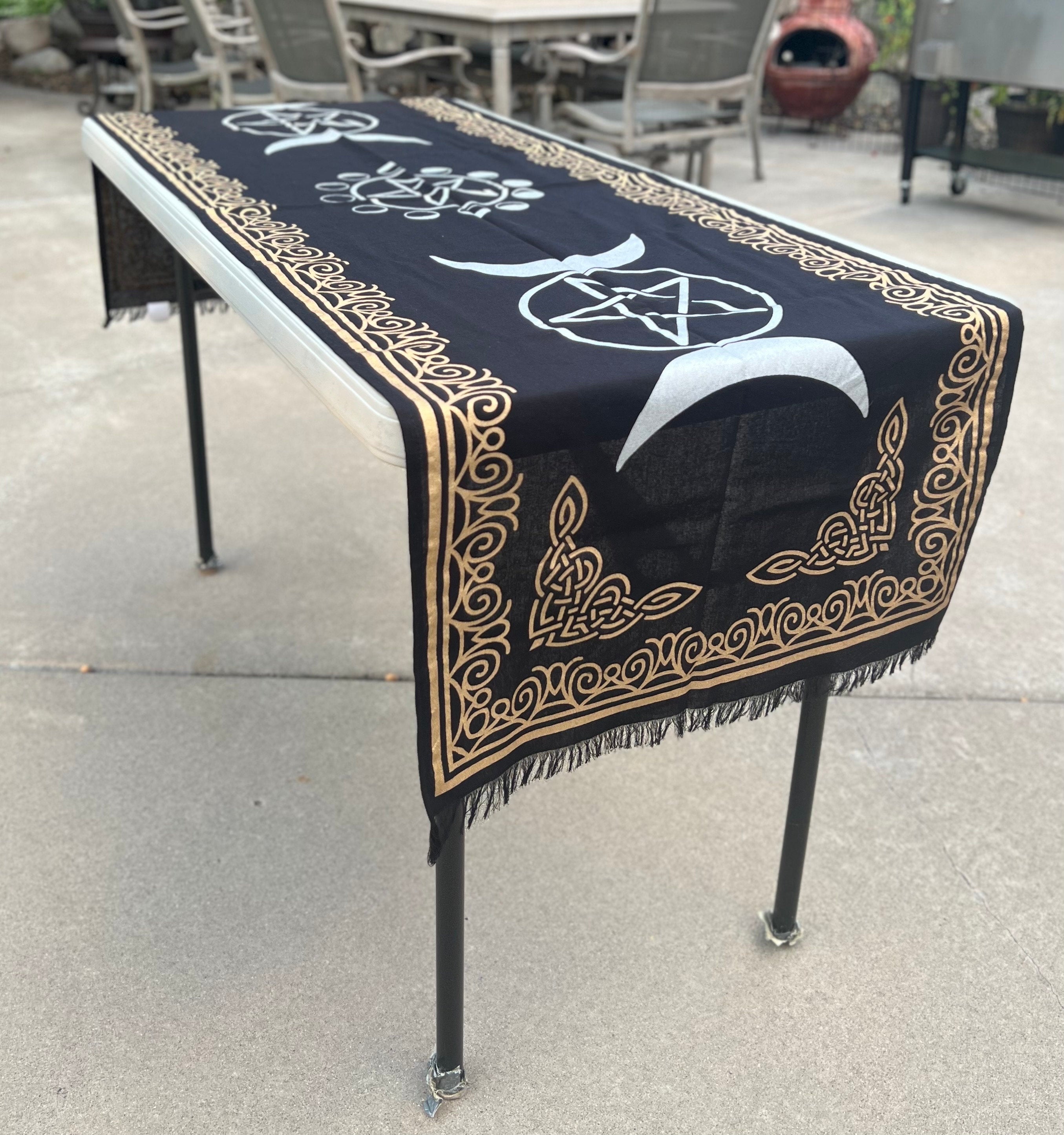 Triple Moon Long Altar Cloth Tarot Witchcraft Table Cloth Cover Wall Decor Wall Art 72 X 23 Inches - DharmaObjects