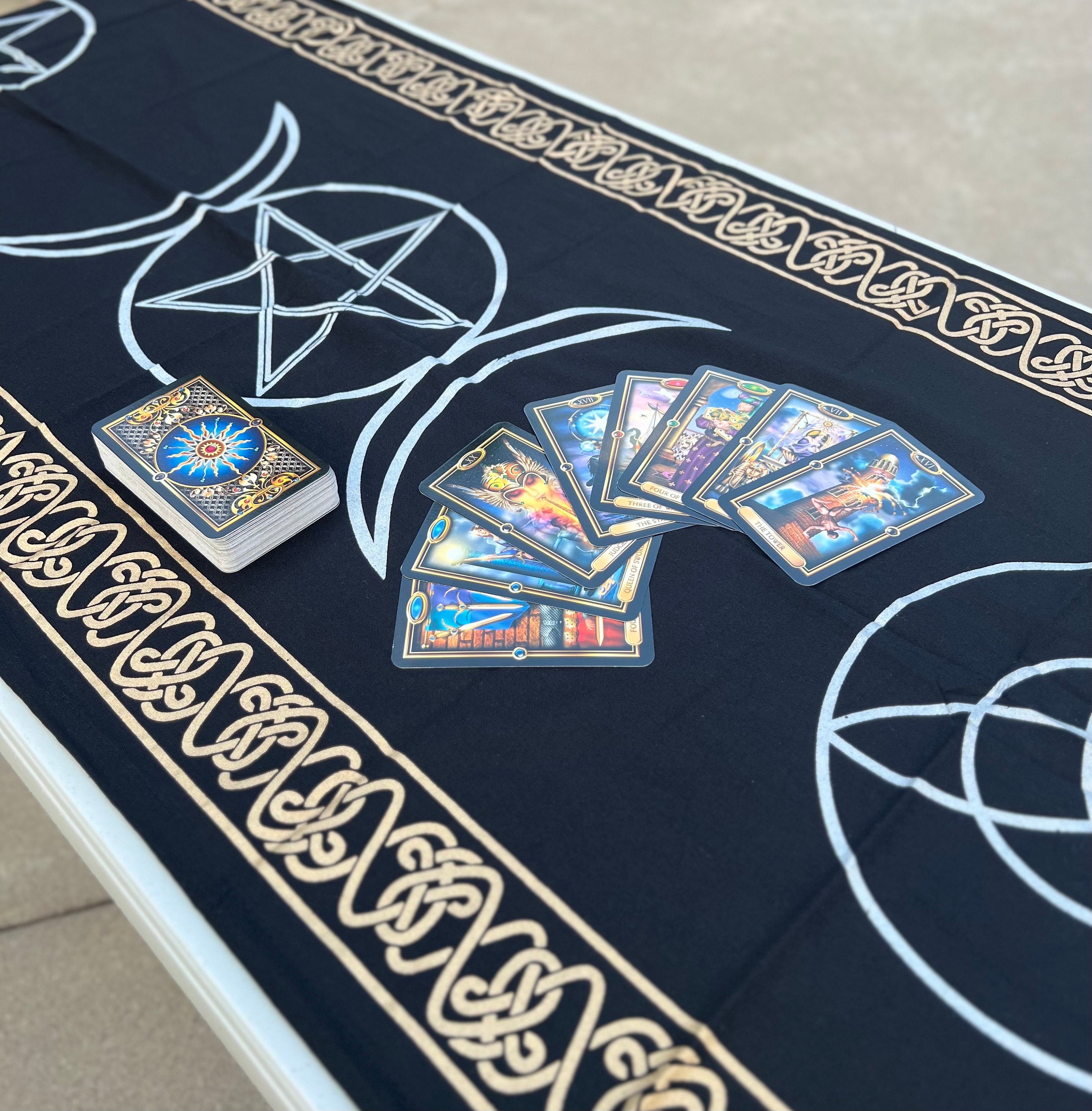 Triple Moon Long Altar Cloth Tarot Witchcraft Table Cloth Cover Wall Decor Wall Art 72 X 23 Inches