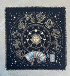 Zodiac Astrology Sun Moon Altar Cloth Tarot Witchcraft Table Cloth Cover Gold - DharmaObjects