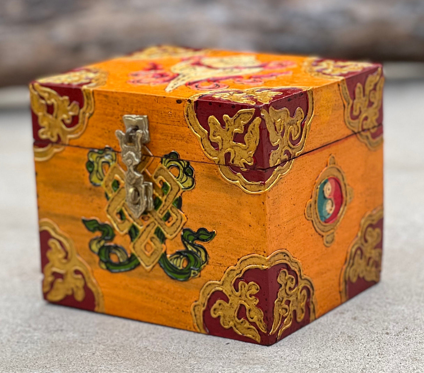 Hand Carved Painted Wooden Box Nepal Keepsake Jewelry Watch Treasures