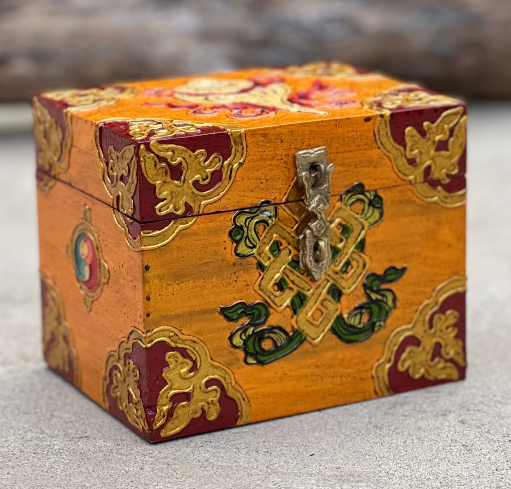 Hand Carved Painted Wooden Box Nepal Keepsake Jewelry Watch Treasures