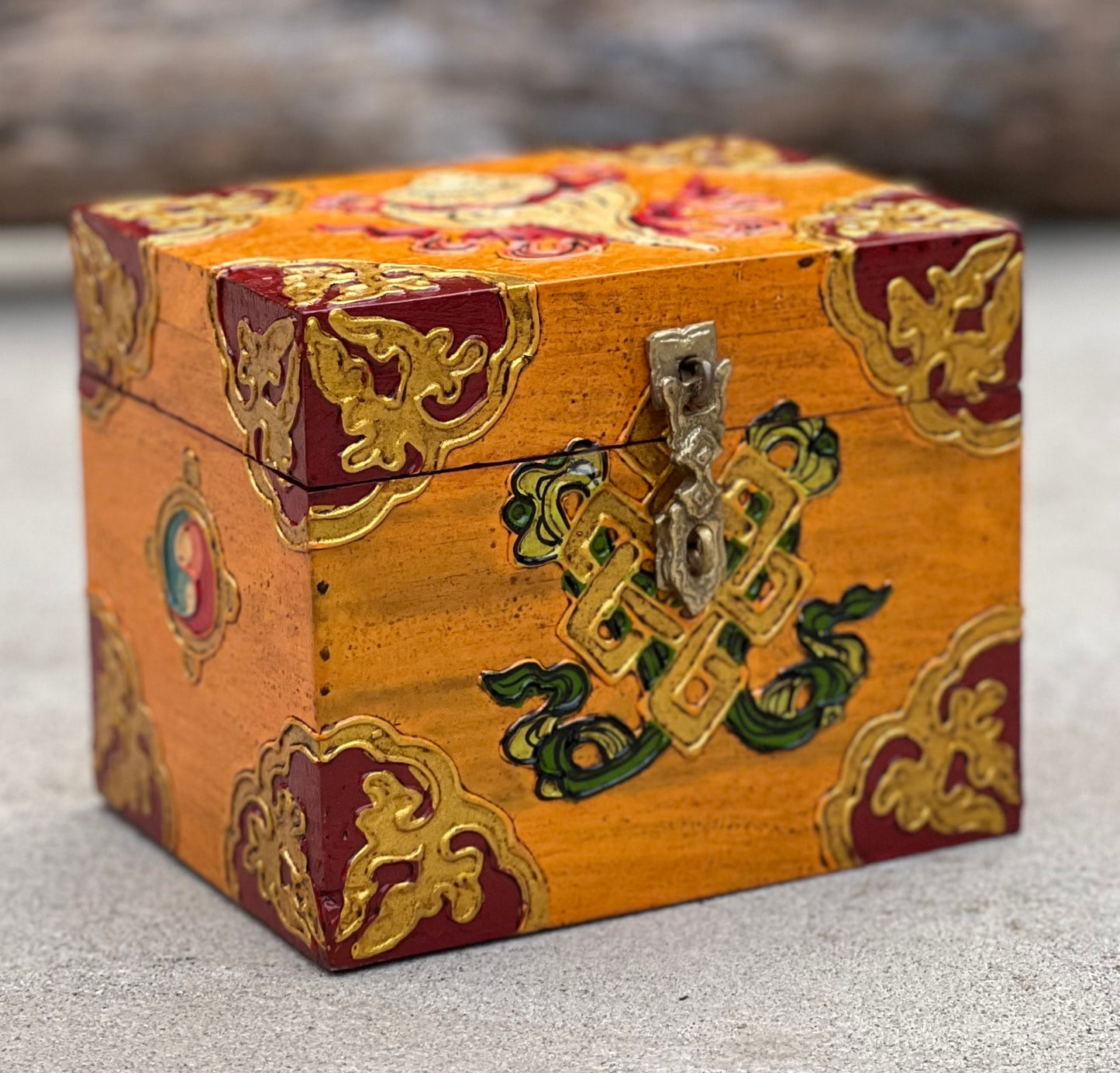 Hand Carved Painted Wooden Box Nepal Keepsake Jewelry Watch Treasures