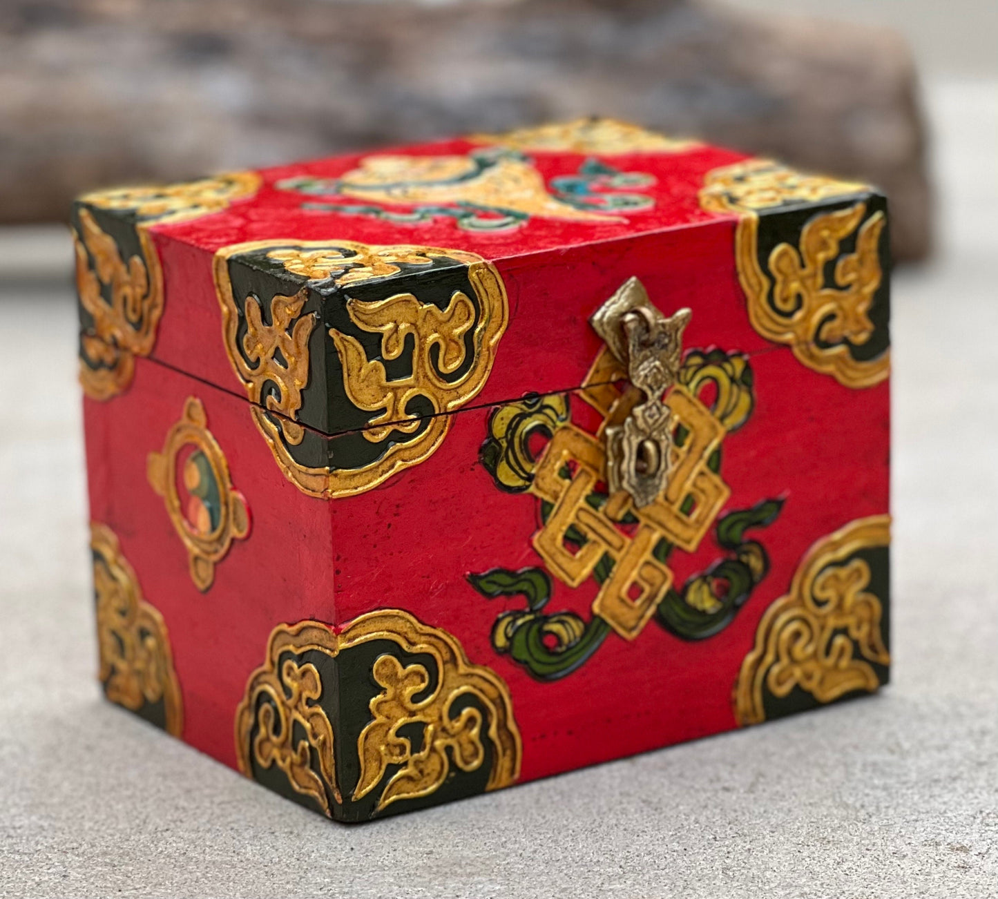 Hand Carved Painted Wooden Box Nepal Keepsake Jewelry Watch Treasures