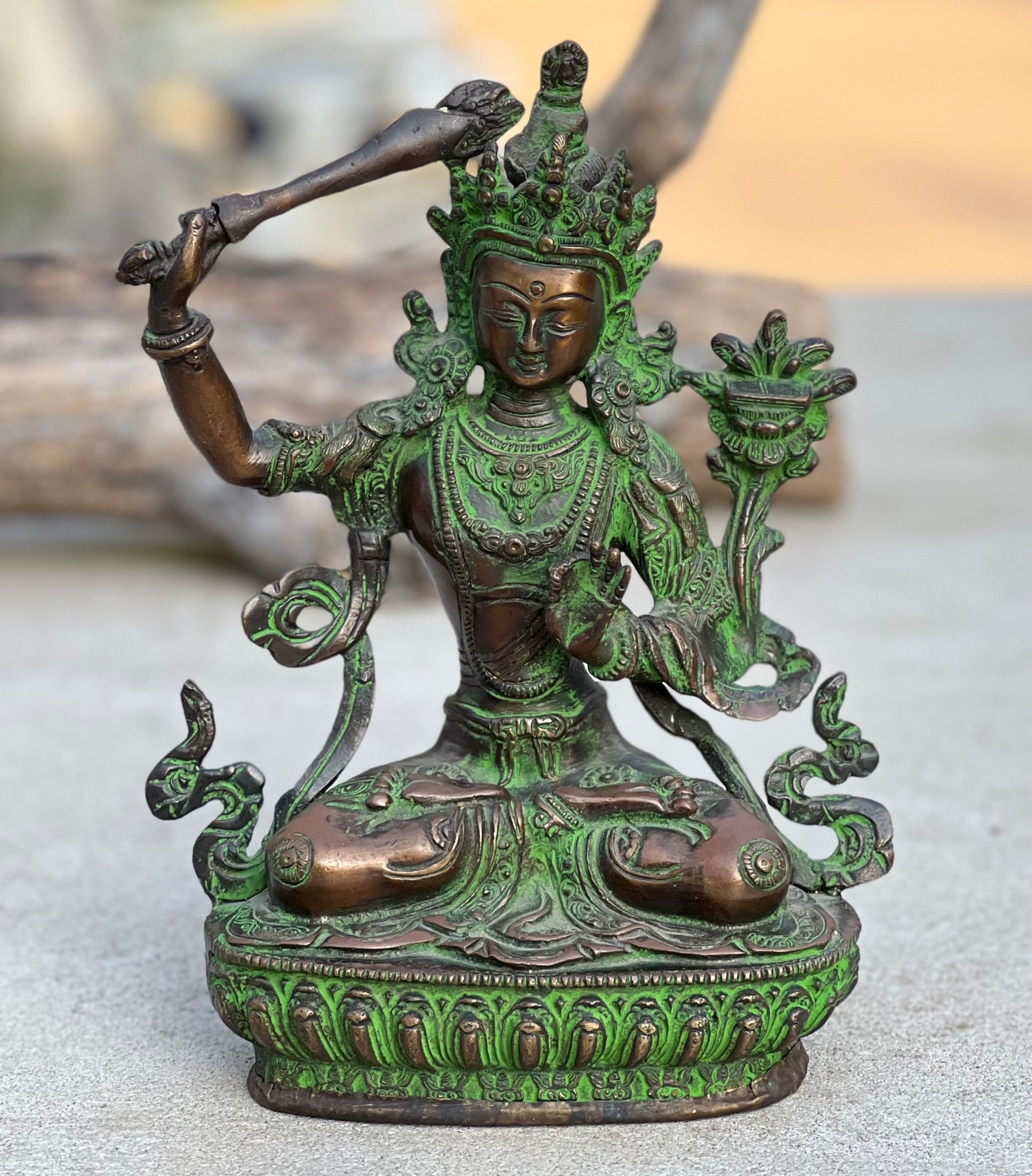 Buddha Manjushri Old Statue God Of Wisdom for Home Altar Shrine Meditation Room 8.5 Inches Tall