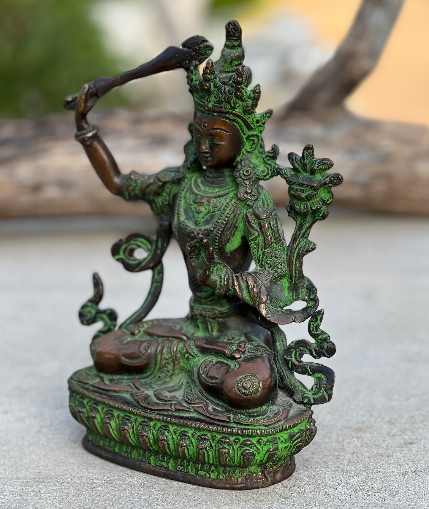 Buddha Manjushri Old Statue God Of Wisdom for Home Altar Shrine Meditation Room 8.5 Inches Tall