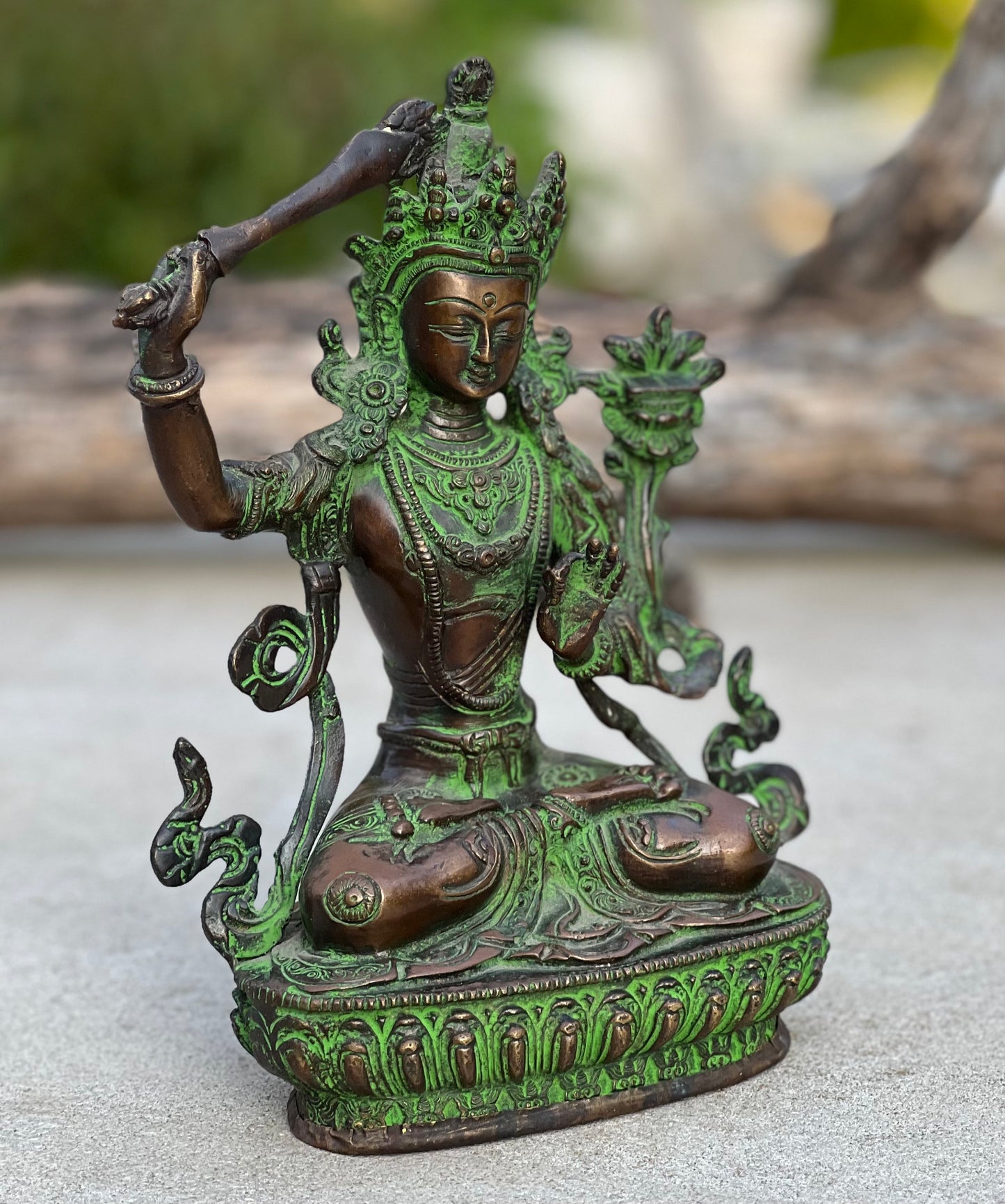 Buddha Manjushri Old Statue God Of Wisdom for Home Altar Shrine Meditation Room 8.5 Inches Tall