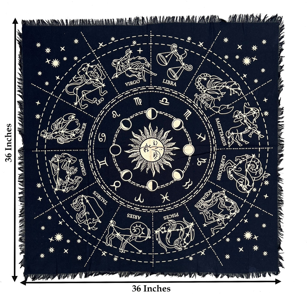 Zodiac Astrology Sun Moon Altar Cloth Tarot Witchcraft Table Cloth Cover Gold - DharmaObjects