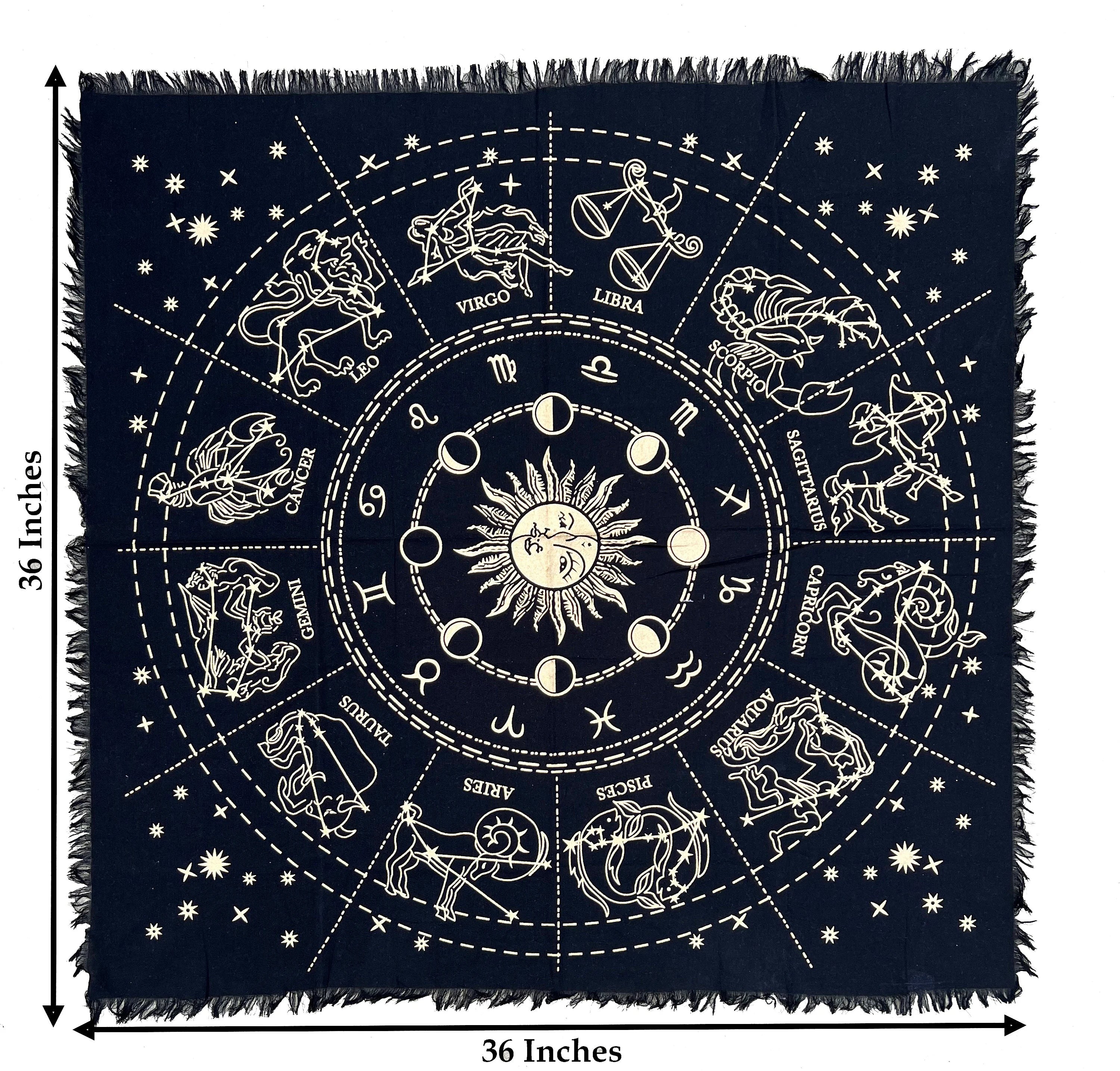 Zodiac Astrology Sun Moon Altar Cloth Tarot Witchcraft Table Cloth Cover Gold - DharmaObjects