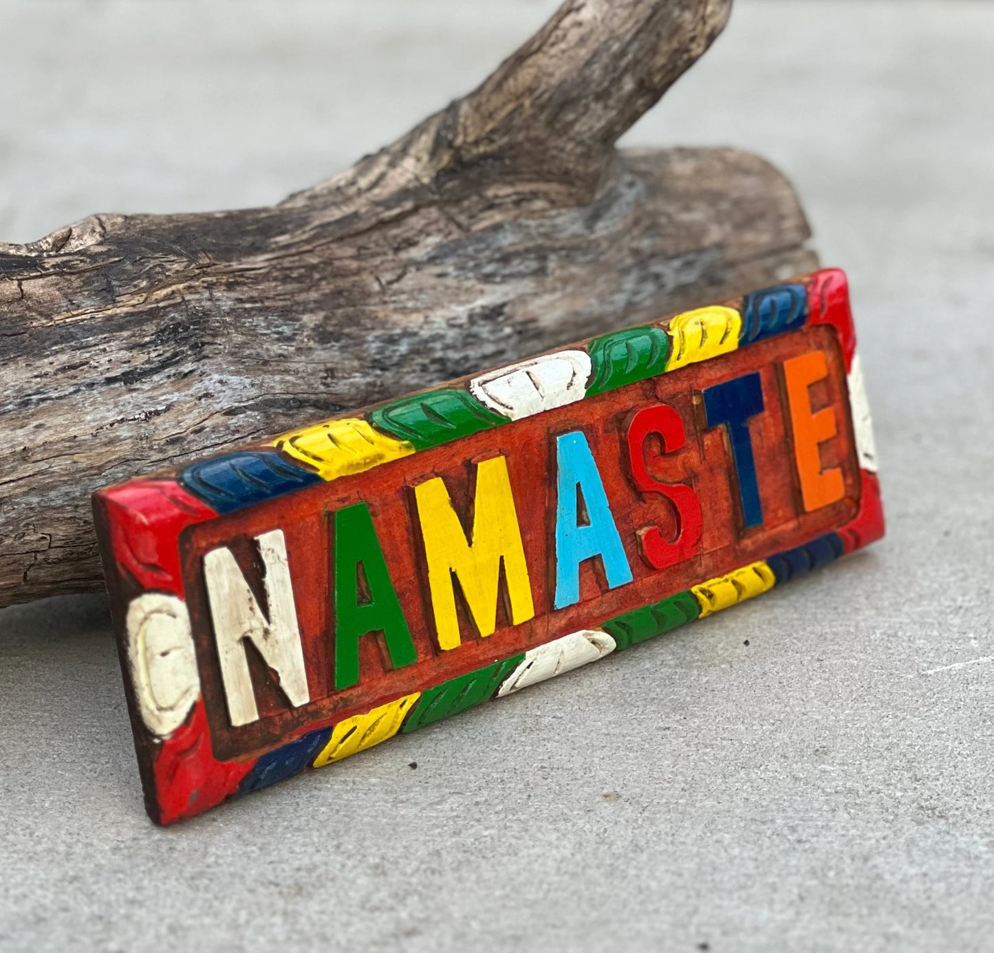 Hand Carved Painted "NAMASTE" Sign in Wood, Nepali Greeting "NAMASTE" Wall Hanging Decor Nepal