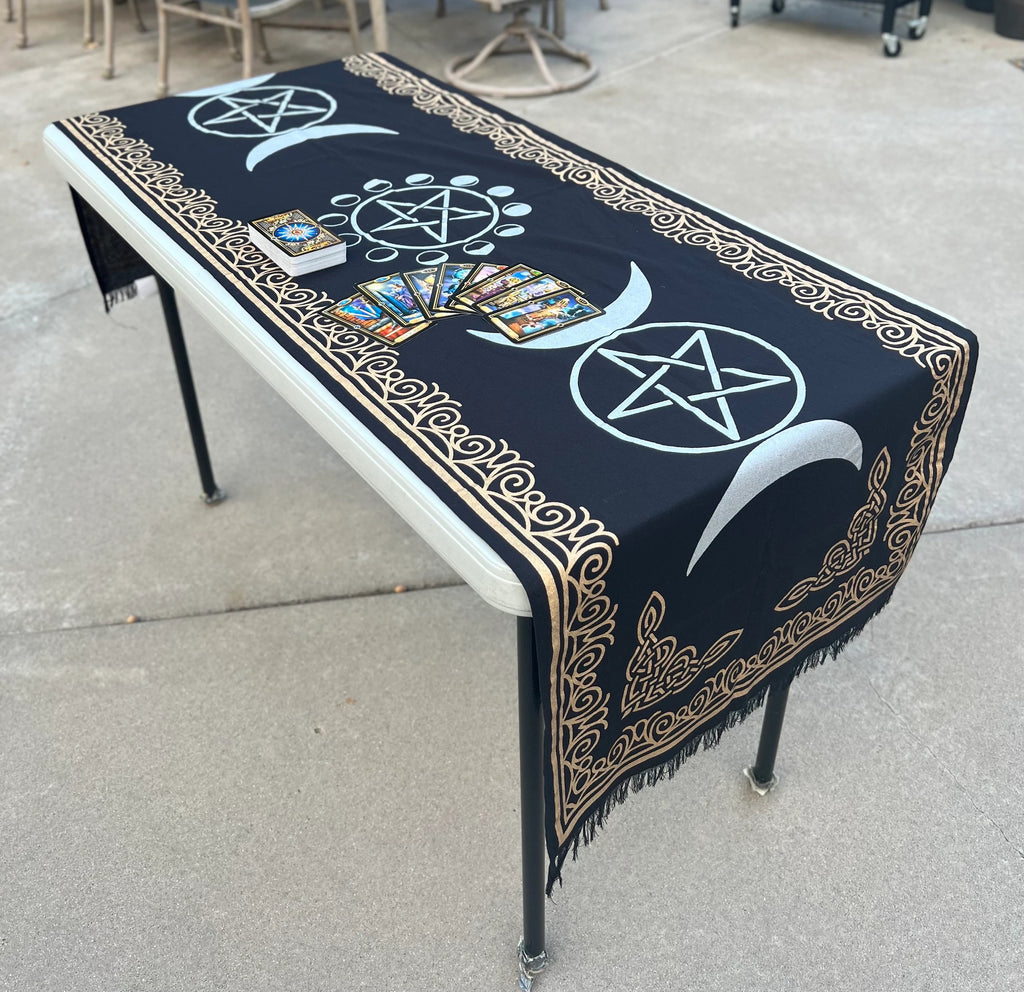Triple Moon Long Altar Cloth Tarot Witchcraft Table Cloth Cover Wall Decor Wall Art 72 X 23 Inches - DharmaObjects