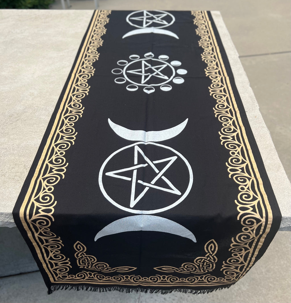 Triple Moon Long Altar Cloth Tarot Witchcraft Table Cloth Cover Wall Decor Wall Art 72 X 23 Inches - DharmaObjects