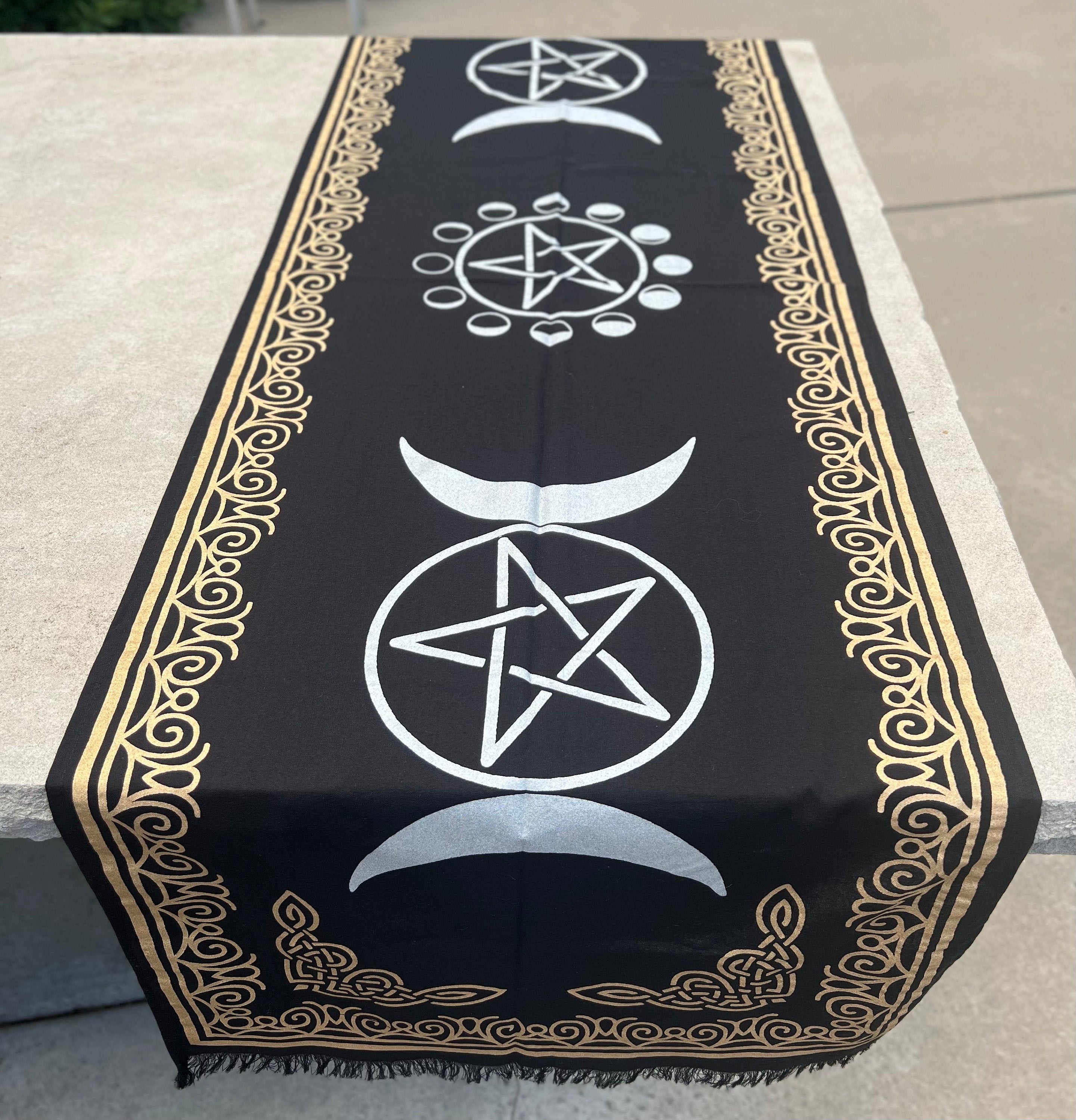 Triple Moon Long Altar Cloth Tarot Witchcraft Table Cloth Cover Wall Decor Wall Art 72 X 23 Inches - DharmaObjects