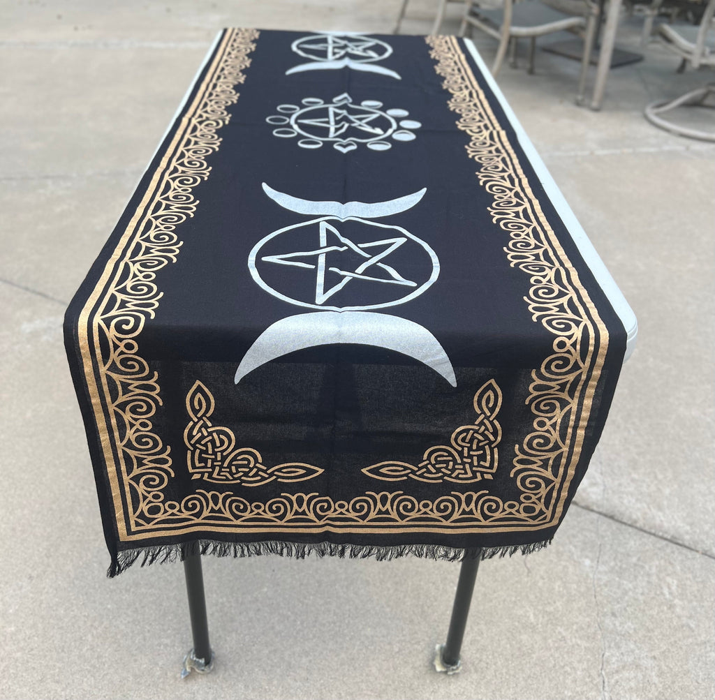Triple Moon Long Altar Cloth Tarot Witchcraft Table Cloth Cover Wall Decor Wall Art 72 X 23 Inches - DharmaObjects