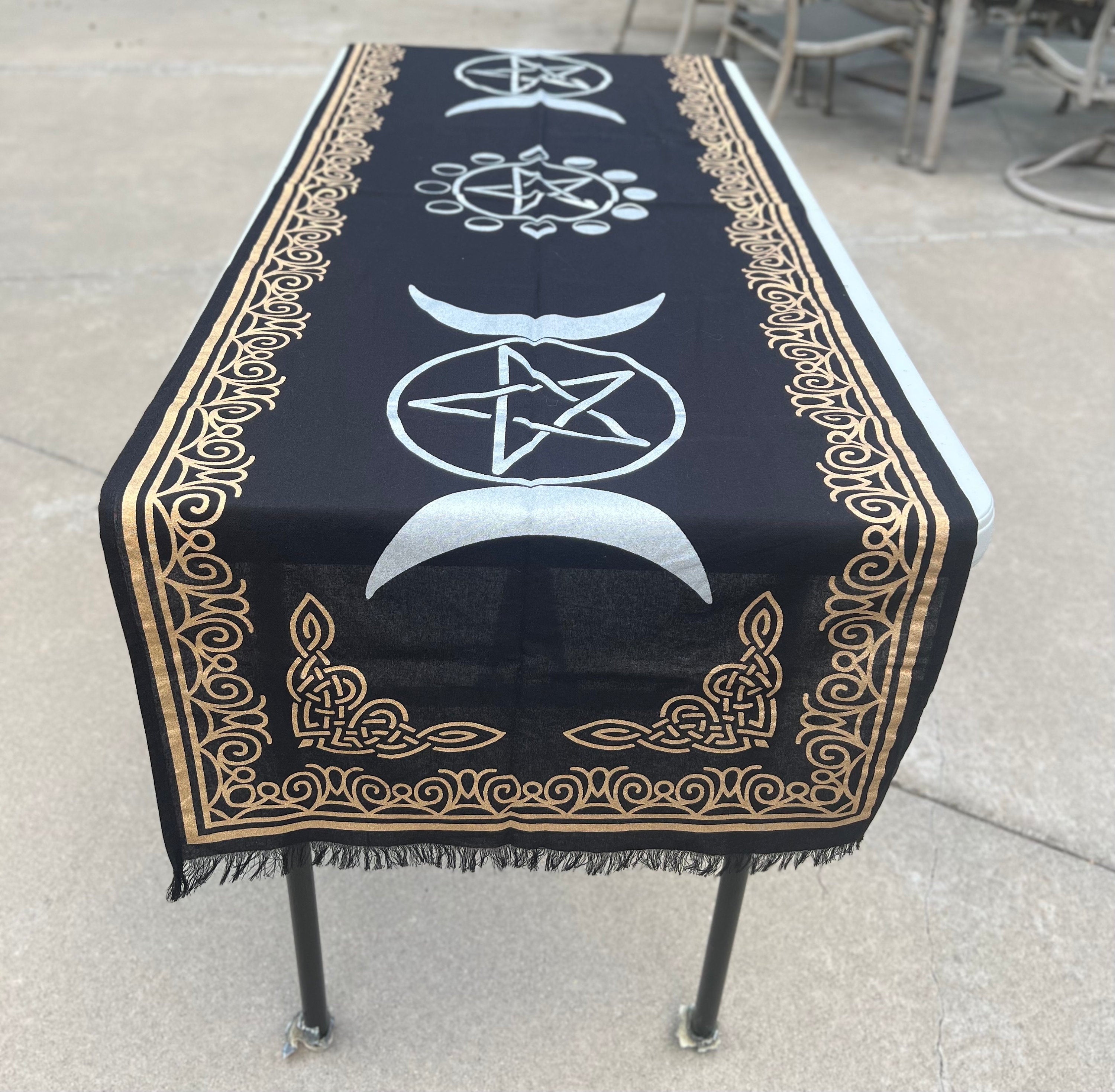 Triple Moon Long Altar Cloth Tarot Witchcraft Table Cloth Cover Wall Decor Wall Art 72 X 23 Inches - DharmaObjects