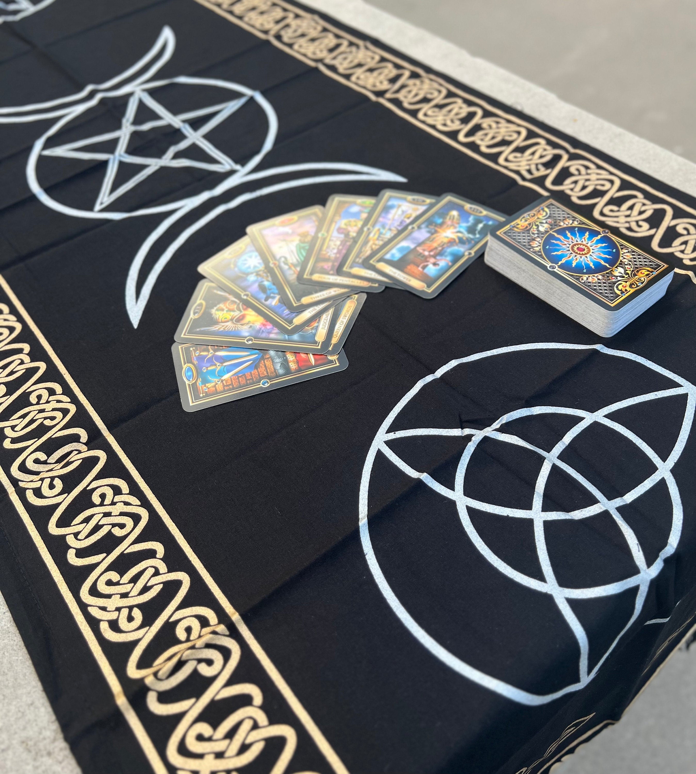 Triple Moon Long Altar Cloth Tarot Witchcraft Table Cloth Cover Wall Decor Wall Art 72 X 23 Inches