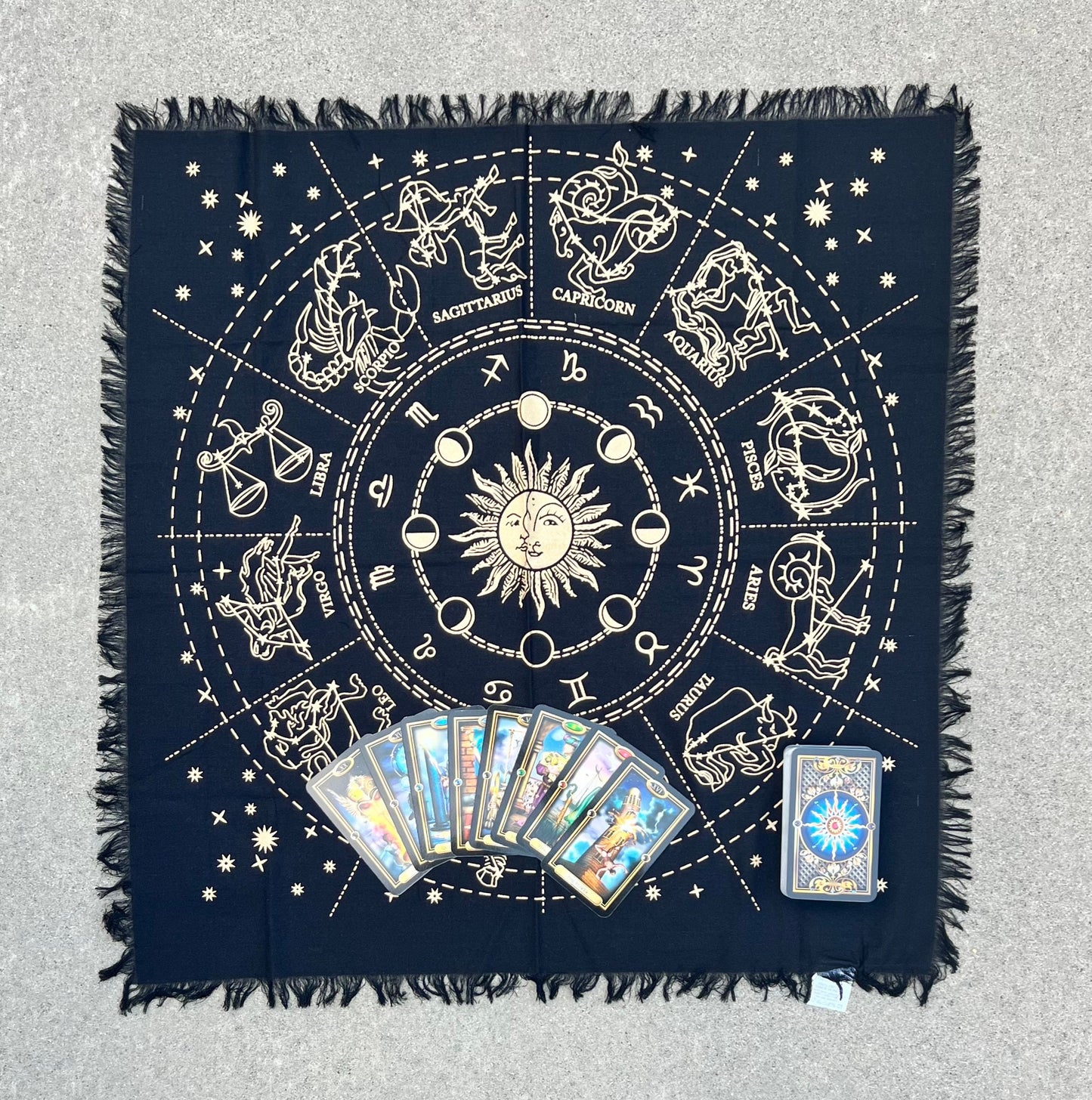 Zodiac Astrology Sun Moon Altar Cloth Tarot Witchcraft Table Cloth Cover Gold