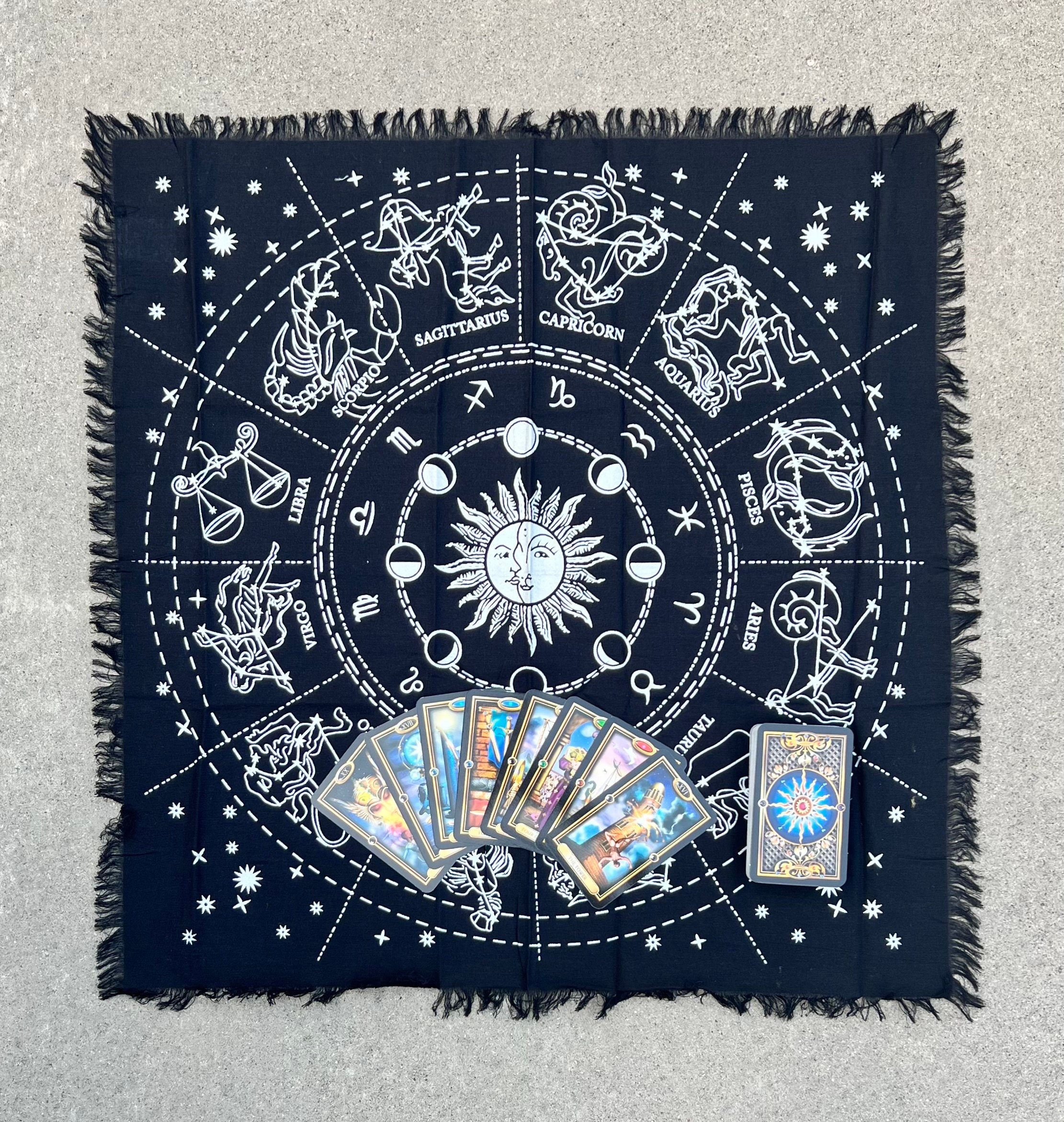 Zodiac Astrology Sun Moon Altar Cloth Tarot Witchcraft Table Cloth Cover