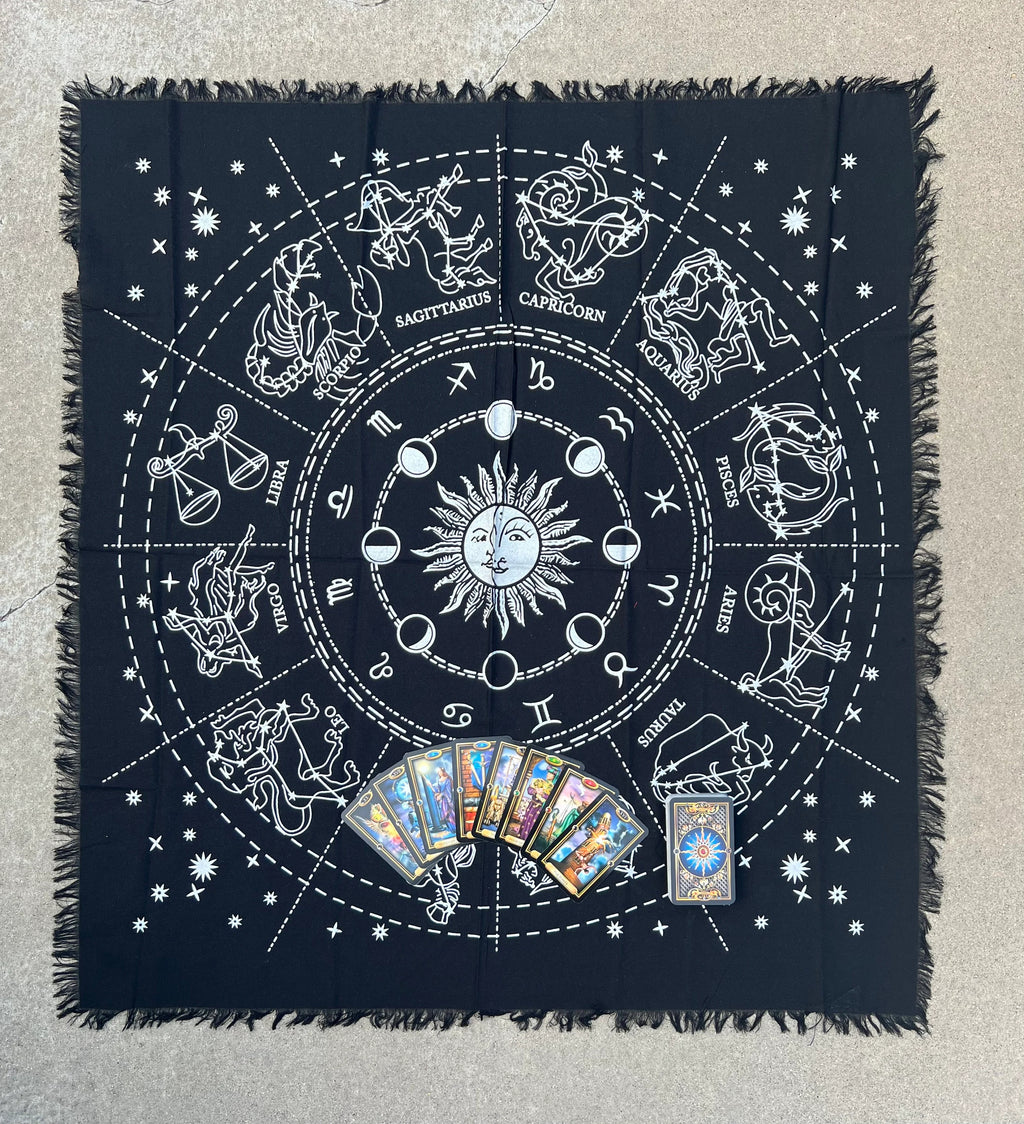 Zodiac Astrology Sun Moon Altar Cloth Tarot Witchcraft Table Cloth Cover