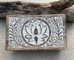 Handmade Hand Carved Lotus Wooden Box Keepsake Jewelry Watch Storage - DharmaObjects
