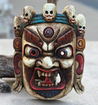 Hand Carved Tibetan Buddhist Mahakala Wooden Mask Wall Decor Hanging White Extra Large 10" Tall