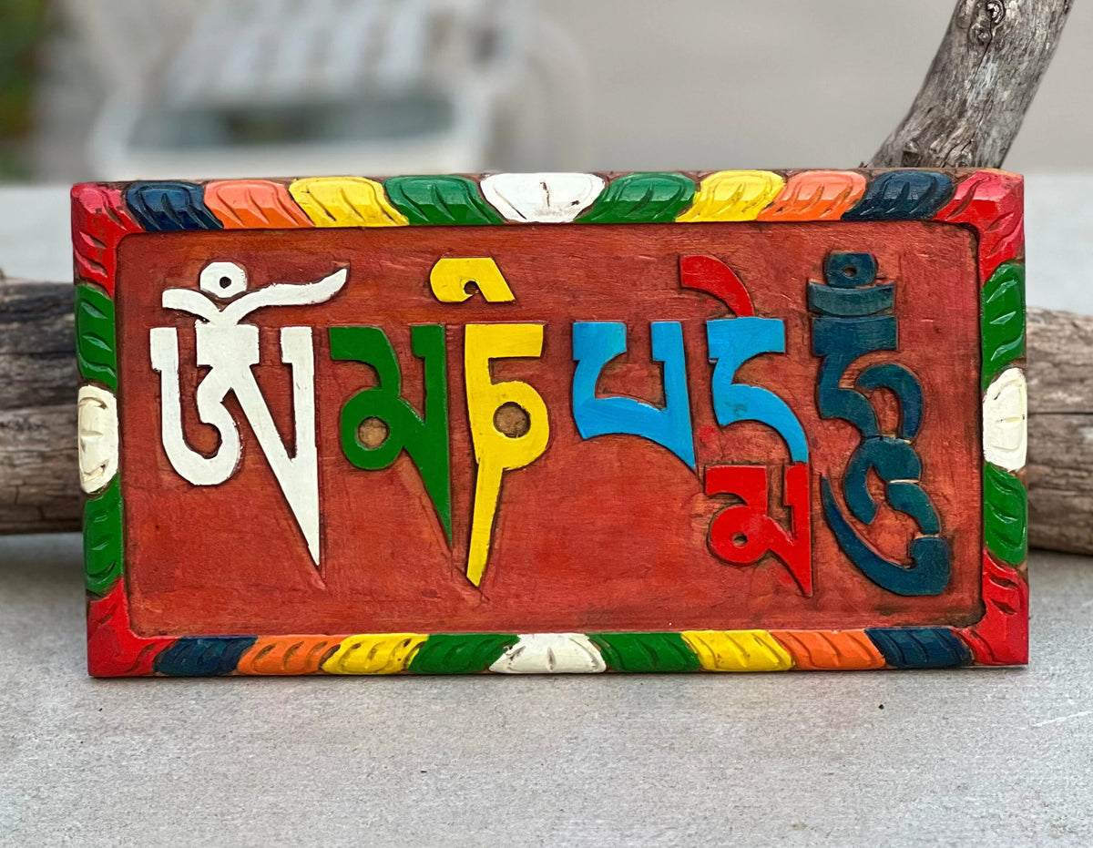 Mani Sign Hand Carved Painted Tibetan Buddhist
