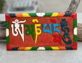 Hand Carved Painted Tibetan Buddhist "Om Mani Padme Hum" Sign in Wood