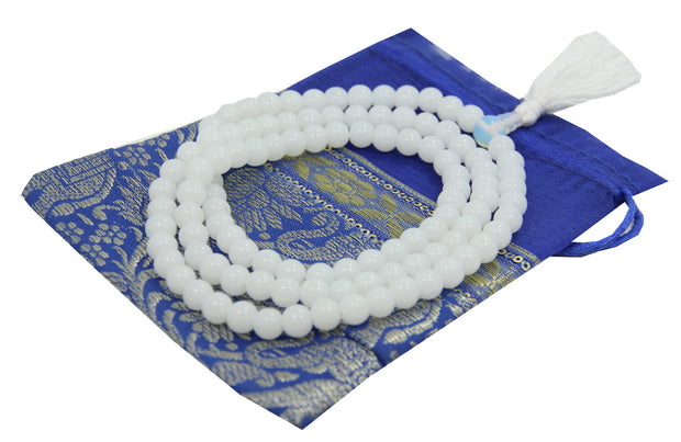 Tibetan 108 Beads Meditation Yoga White Onyx Stone Mala With Pouch