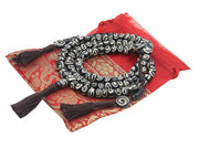 Tibetan Buddhist Spiral Mala Necklace 108 Yak Bone Beads Counter Free Silk Pouch