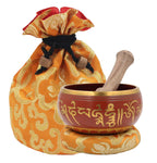 Tibetan Om Mani Singing Bowl Set – Meditation Bowl with Rosewood Mallet, Brocade Cushion & Carry Bag for Yoga, Prayer & Chakra Healing - DharmaObjects